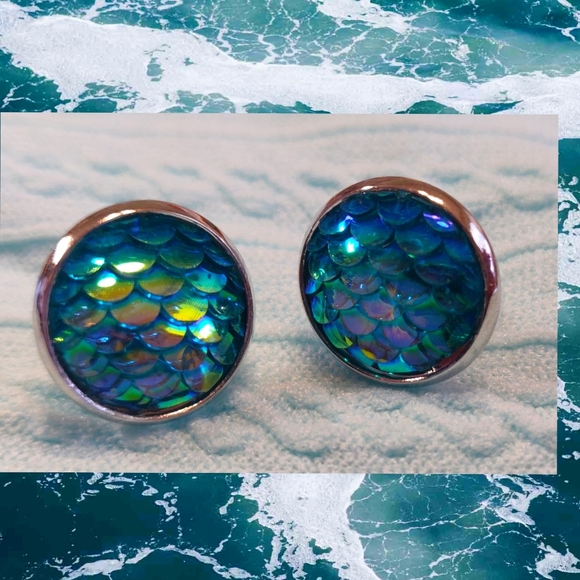 Jewelry - 3)$15 Teal Mermaid/Dragon Scales Earring Studs